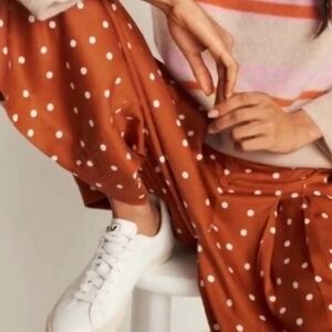 Anthropologie - Maeve Isobel Wide Leg Pleated Apollo Dot Pants - Rust/Brown